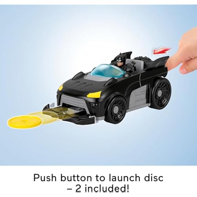 IMAGINEXT DC SUPER FRIENDS METAL FORCE BATMOBILE TOY CAR, 3" BATMAN ACTION FIGURE AND ACCESSORIES SET, INCLUDES STARTER AND 2 DISCS JFJ68 - Image 4
